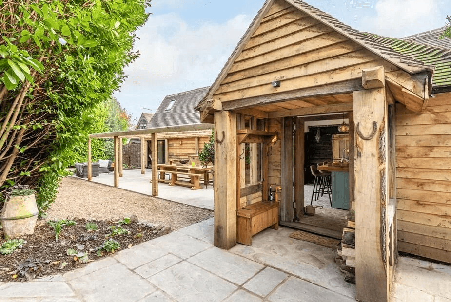 Old Shires Barn log cabin exterior in Kent