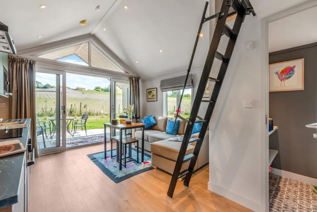 Mezzanine bedroom designed for stargazing at Cranbourne Chase Stargazer